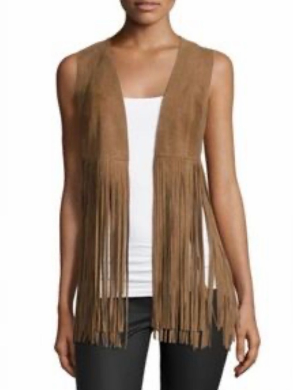 Lamarque Tan Fringed Suede Vest